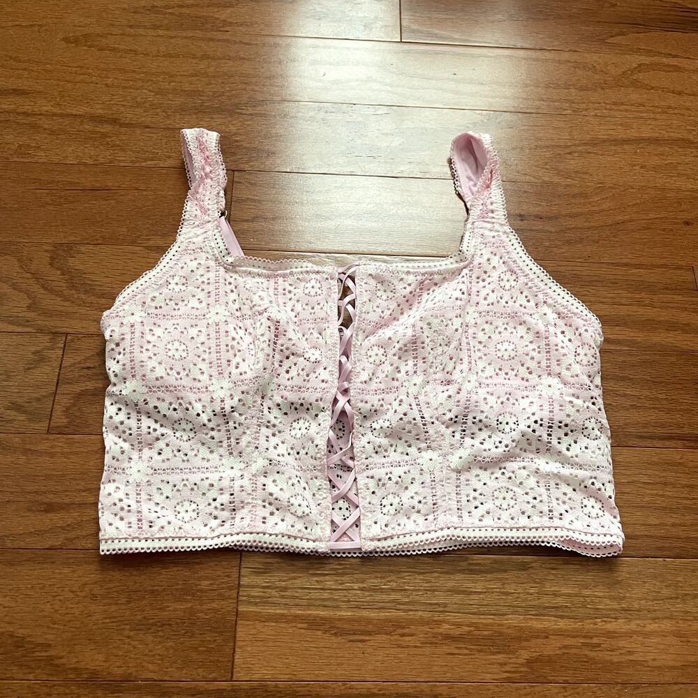 Aerie Pink and White Long Bralette Adjustable Spaghetti Strap Bralette Size M